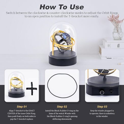 Ultra Quiet Watch Winder for Automatic Watches - Luxury Black Base & Clear Glass Dome, <15dB Silent Rotation, Ideal Watch Storage & Display Case for Men (Gold) in Saudi Arabia