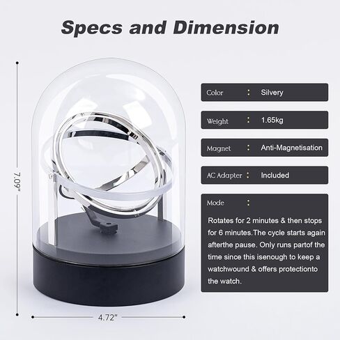 Ultra Quiet Watch Winder Under 18dB, 4 Modes & 6 Directions, for Automatic Watches Rolex/Omega, Anti-Magnetic Motor with Glass Display Case (Silver) in Saudi Arabia
