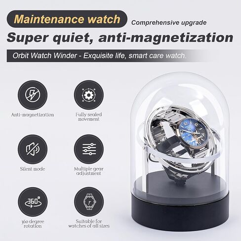 Ultra Quiet Watch Winder Under 18dB, 4 Modes & 6 Directions, for Automatic Watches Rolex/Omega, Anti-Magnetic Motor with Glass Display Case (Silver) in Saudi Arabia