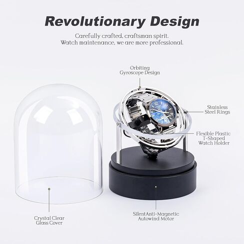 Ultra Quiet Watch Winder Under 18dB, 4 Modes & 6 Directions, for Automatic Watches Rolex/Omega, Anti-Magnetic Motor with Glass Display Case (Silver) in Saudi Arabia