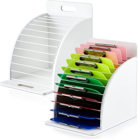 2 Pcs Wooden Clipboard Holder Storage Metal Rack with Raised Side Panel Clipboard Organization for Classroom Office School Teacher, Clip Boards Not Included in Saudi Arabia