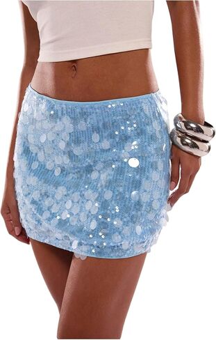 MakeMeChic Women's Sparkle Sequin Skirt Low Waist Glitter Mini Skirts Rave Outfits in Saudi Arabia