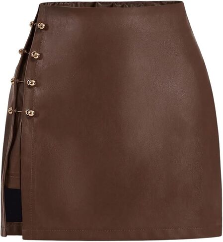 Women's Plus Size Faux Leather Mini Skirt Vintage High Waisted Bodycon Split Going Out Skirts in Saudi Arabia