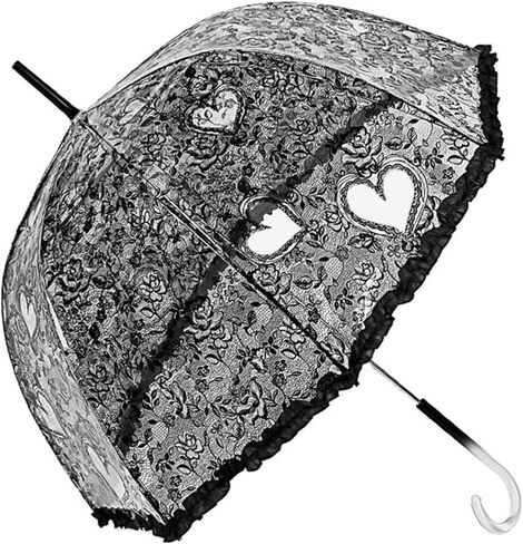 ThreeH Transparent Umbrella Beautiful Rose Pattern and Lace Trim Windproof Clear Bubble Dome with Easy Grip Handle for Women Ladies in Kuwait