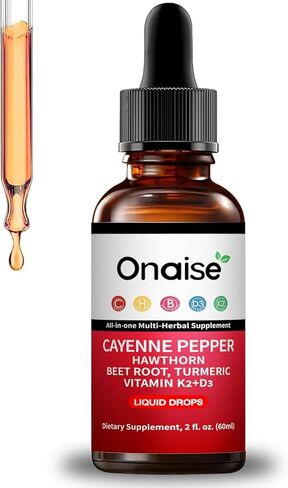 Cayenne Pepper Liquid Drops, Liquid Supplement with Organic Hawthorn, Beet Root Powder, Turmeric, Vitamins K2 & D3, Berberine Extract (1) in Saudi Arabia