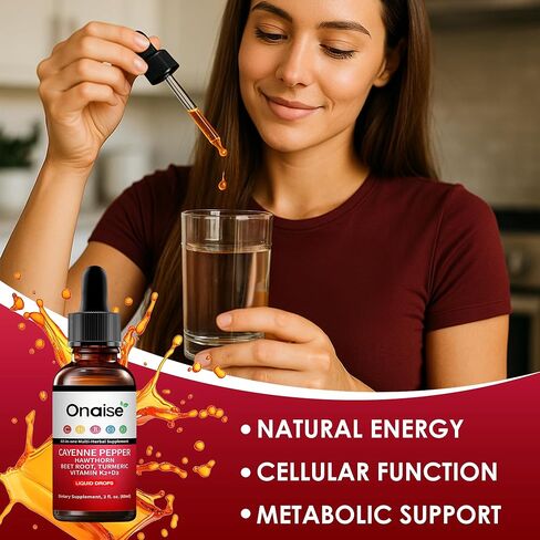 Cayenne Pepper Liquid Drops, Liquid Supplement with Organic Hawthorn, Beet Root Powder, Turmeric, Vitamins K2 & D3, Berberine Extract (1) in Saudi Arabia