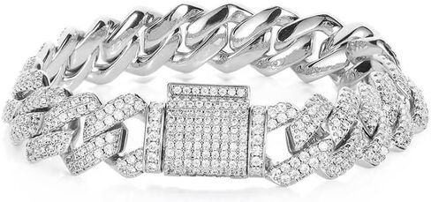14K Gold Over 925 Silver 13mm Moissanite Bracelet, Box Clasp Densely Set Men's Cuban Hand Chain, Elegant Gift for Dads, Husbands, or Brothers,Gifts for Dad in Saudi Arabia