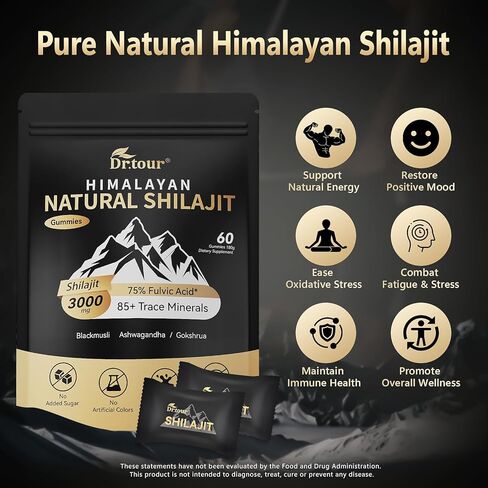 Shilajit for Men & Women - Himalayan Shilajit Gummies & 100% Pure Natural Shilajit Gold Resin - Ashwagandha for Men, Fulvic Acid, 85+ Minerals, Energy & Immune - Supplement 60 Gummies in Saudi Arabia