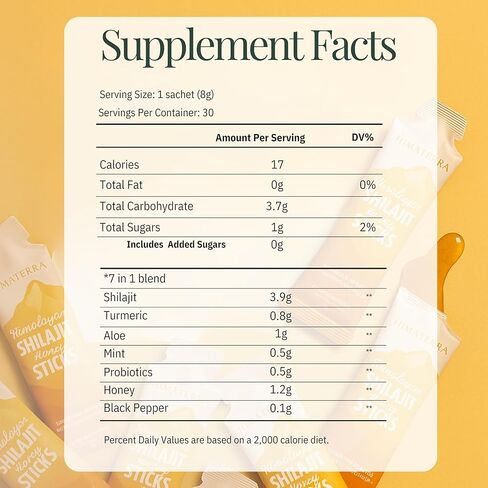 Shilajit Honey Sachets – 3900mg Liquid Complex with 85+ Trace Minerals, Cinnamon, Zinc, Turmeric & Probiotics – Energy, Focus & Recovery Adaptogen for Men & Women – Cognitive & Hormonal Support in Saudi Arabia