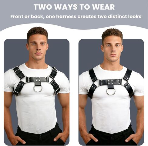 Men Chest Belt Cosplay Costume Top, Adjustable PU Leather Shirt Male Punk Shoulder Straps Fashion Steatement Body Belt Mens Rave Outfit for Festival Party Halloween Cosplay Stage D88 in Saudi Arabia