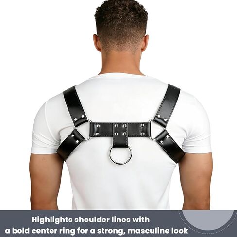 Men Chest Belt Cosplay Costume Top, Adjustable PU Leather Shirt Male Punk Shoulder Straps Fashion Steatement Body Belt Mens Rave Outfit for Festival Party Halloween Cosplay Stage D88 in Saudi Arabia