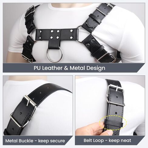 Men Chest Belt Cosplay Costume Top, Adjustable PU Leather Shirt Male Punk Shoulder Straps Fashion Steatement Body Belt Mens Rave Outfit for Festival Party Halloween Cosplay Stage D88 in Saudi Arabia