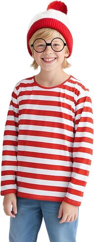 Red and White Striped Suits Kids Halloween Costume Long Sleeve Shirt Hat Glasses Boys Girls Cosplay Outfit in Kuwait