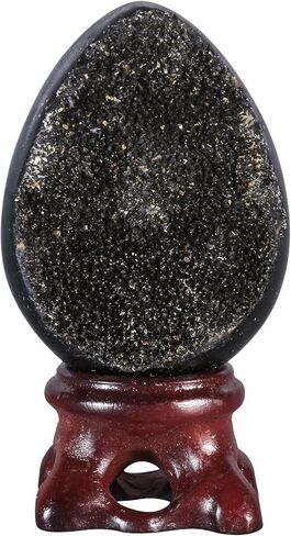 Sportmusies Natural Black Septarian Dragon Stone Geode Cluster Egg with Resin Stand, Decorative Crystal Cluster Egg Figurine for Home Reiki Healing Meditation, 1.96-2.75 inches in Saudi Arabia