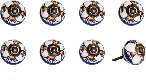 HomeRoots 544413 Blue & White Ceramic & Metal Drawer Pull Knobs - Set of 8 in Saudi Arabia