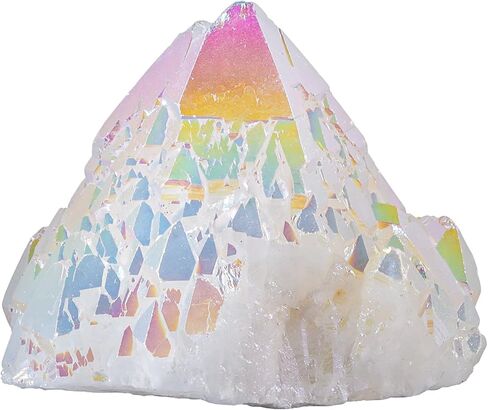 Irregularly White AB Titanium Coated Rock Quartz Cluster Mineral Specimen, Reiki Healing Rock Crystal Geode for Stone Collection and Home Decor, Green in Saudi Arabia