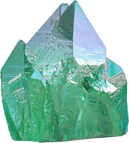 Irregularly White AB Titanium Coated Rock Quartz Cluster Mineral Specimen, Reiki Healing Rock Crystal Geode for Stone Collection and Home Decor, Green in Saudi Arabia