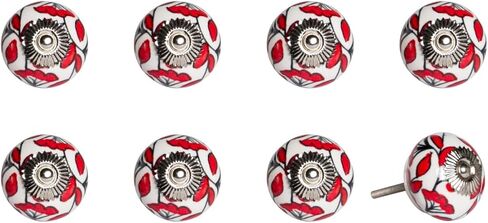 HomeRoots 544421 White & Red Ceramic & Metal Drawer Pull Knobs - Set of 8 in Saudi Arabia