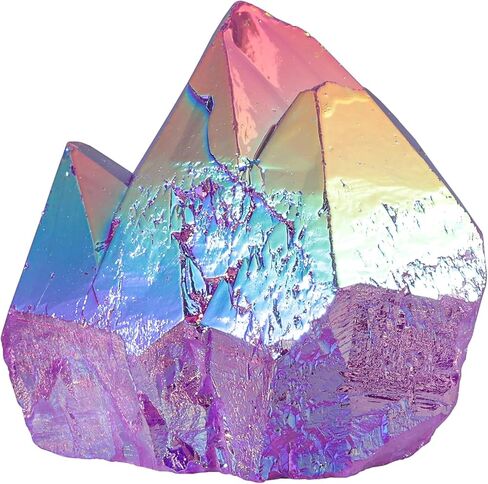 Irregularly White AB Titanium Coated Rock Quartz Cluster Mineral Specimen, Reiki Healing Rock Crystal Geode for Stone Collection and Home Decor, Green in Saudi Arabia