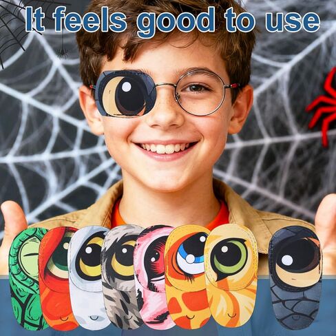 8pcs Kids Right Eye Patches for Glasses, Glasses Mask Accessories Eyepatches for Lazy Eyes Amblyopia and Strabismus Cute Colorful Design Breathable Soft Eye Covers Children Toddlers in Kuwait