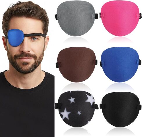 6 x Eye Patch Comfortable Adjustable Eyepatch for Left Right Eye Soft Lazy Piratel Eyepatch 3D Reusable Eyes Cover for Cosplay Pirate Costume Black Blue Red Brown Gray in Saudi Arabia