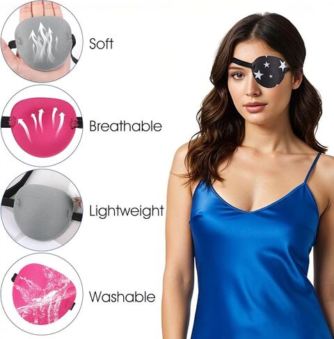 6 x Eye Patch Comfortable Adjustable Eyepatch for Left Right Eye Soft Lazy Piratel Eyepatch 3D Reusable Eyes Cover for Cosplay Pirate Costume Black Blue Red Brown Gray in Saudi Arabia