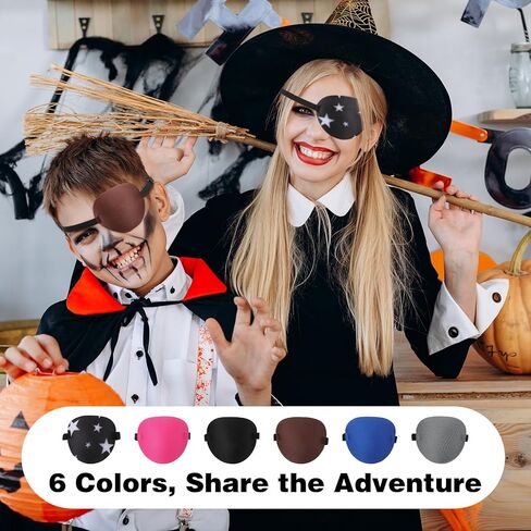 6 x Eye Patch Comfortable Adjustable Eyepatch for Left Right Eye Soft Lazy Piratel Eyepatch 3D Reusable Eyes Cover for Cosplay Pirate Costume Black Blue Red Brown Gray in Saudi Arabia