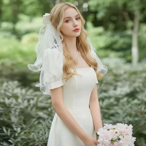 Bridal Veil Short 2 Tier with Bow Bachelorette Party Veil White Wedding Veil Party Decorations Women and Girls in Kuwait