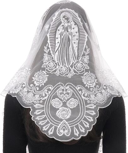 Bozidol Veils for Church Catholic, Triangle Virgen de Guadalupe Lace Mantilla Chapel Veil Latin Mass Head Coverings for Women in Saudi Arabia