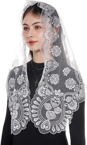 Bozidol Veils for Church Catholic, Triangle Virgen de Guadalupe Lace Mantilla Chapel Veil Latin Mass Head Coverings for Women in Saudi Arabia