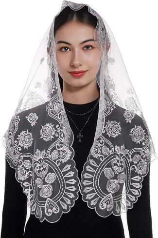 Bozidol Veils for Church Catholic, Triangle Virgen de Guadalupe Lace Mantilla Chapel Veil Latin Mass Head Coverings for Women in Saudi Arabia