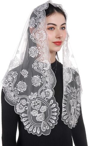 Bozidol Veils for Church Catholic, Triangle Virgen de Guadalupe Lace Mantilla Chapel Veil Latin Mass Head Coverings for Women in Saudi Arabia