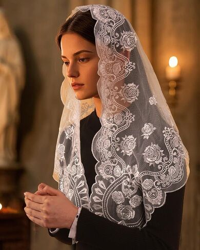 Bozidol Veils for Church Catholic, Triangle Virgen de Guadalupe Lace Mantilla Chapel Veil Latin Mass Head Coverings for Women in Saudi Arabia