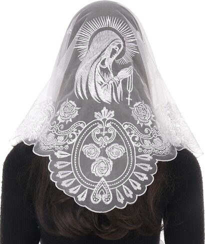 Bozidol Veils for Church Catholic, Triangle Virgen de Guadalupe Lace Mantilla Chapel Veil Latin Mass Head Coverings for Women in Saudi Arabia