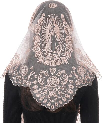 Bozidol Veils for Church Catholic, Triangle Virgen de Guadalupe Lace Mantilla Chapel Veil Latin Mass Head Coverings for Women in Saudi Arabia
