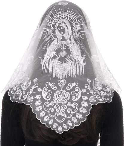 Bozidol Veils for Church Catholic, Triangle Virgen de Guadalupe Lace Mantilla Chapel Veil Latin Mass Head Coverings for Women in Saudi Arabia