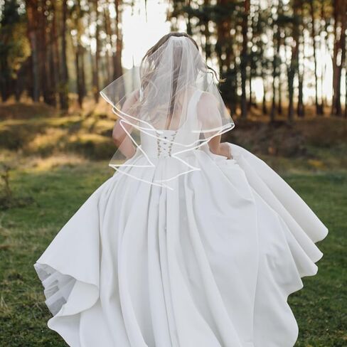 Short Wedding Veil Elegant White Satin Edge Classic Bridal Veil for Bride Photography Cosplay Halloween Waist Length Tulle Veils for Ceremony Engagement Photo Shoot Costume Party Occasions in Saudi Arabia