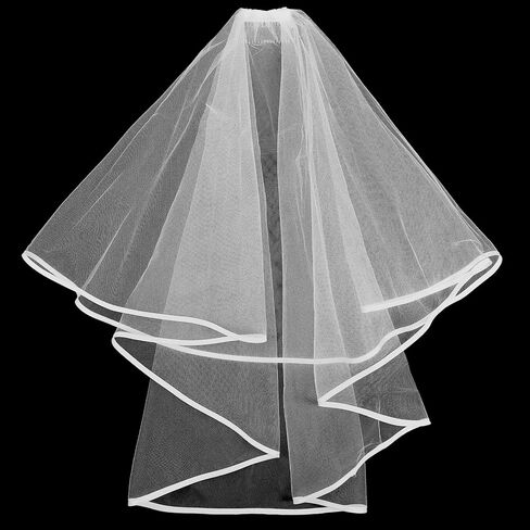 Short Wedding Veil Elegant White Satin Edge Classic Bridal Veil for Bride Photography Cosplay Halloween Waist Length Tulle Veils for Ceremony Engagement Photo Shoot Costume Party Occasions in Saudi Arabia