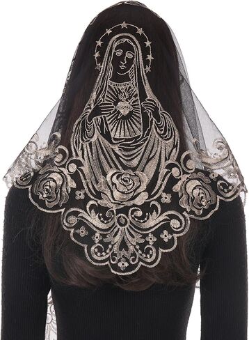 Bozidol Immaculate Heart of Mary Mantilla Veil for Women Mass, Rose Lace Chapel Veils Catholic Head Covering for Church in Saudi Arabia