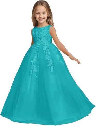 الدانتيل زين زهرة فتاة فستان الزفاف Bowknot الأميرة مهرجان اللباس الفتيات أكمام عيد ميلاد طويل تول ثوب in Kuwait