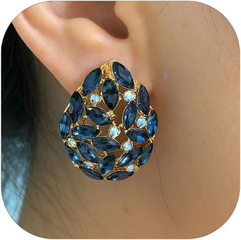 Gold Plated Teardrop Clip On Earrings for Women – Shiny Rhinestone Chunky Cubic Zirconia Dangle Drop Earrings, Hypoallergenic Non-Pierced Jewelry for Wedding, Party, Prom, Gifts in Saudi Arabia