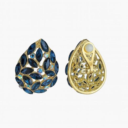 Gold Plated Teardrop Clip On Earrings for Women – Shiny Rhinestone Chunky Cubic Zirconia Dangle Drop Earrings, Hypoallergenic Non-Pierced Jewelry for Wedding, Party, Prom, Gifts in Saudi Arabia
