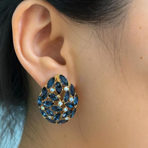 Gold Plated Teardrop Clip On Earrings for Women – Shiny Rhinestone Chunky Cubic Zirconia Dangle Drop Earrings, Hypoallergenic Non-Pierced Jewelry for Wedding, Party, Prom, Gifts in Saudi Arabia
