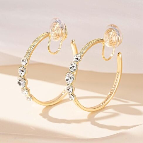 EVEVIC Austrian Crystal Clip On Hoop Earrings for Women Trendy 14K Gold Plated Hypoallergenic Half Hoops Earring Non Pierced Jewelry Gifts in Saudi Arabia