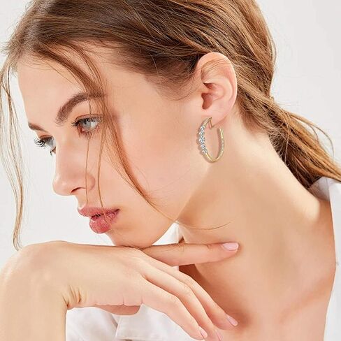 EVEVIC Austrian Crystal Clip On Hoop Earrings for Women Trendy 14K Gold Plated Hypoallergenic Half Hoops Earring Non Pierced Jewelry Gifts in Saudi Arabia