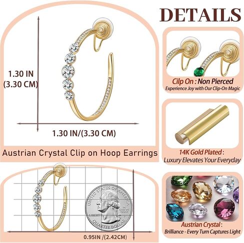 EVEVIC Austrian Crystal Clip On Hoop Earrings for Women Trendy 14K Gold Plated Hypoallergenic Half Hoops Earring Non Pierced Jewelry Gifts in Saudi Arabia