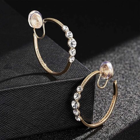 EVEVIC Austrian Crystal Clip On Hoop Earrings for Women Trendy 14K Gold Plated Hypoallergenic Half Hoops Earring Non Pierced Jewelry Gifts in Saudi Arabia