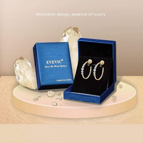 EVEVIC Austrian Crystal Clip On Hoop Earrings for Women Trendy 14K Gold Plated Hypoallergenic Half Hoops Earring Non Pierced Jewelry Gifts in Saudi Arabia