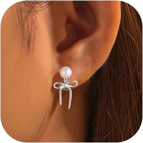 ORAZIO Pearl Clip on Earrings for Women Danlge Fake Trendy Non Piercing Hypoallergenic Cute Pink Bow Clip on Earrings for Women in Saudi Arabia