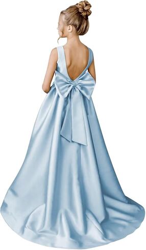 Flower Girl Dresses for Wedding A-Line Pageant Princess Satin Ball Gowns with Bow Long Pearl Girls Wedding Dress in Saudi Arabia